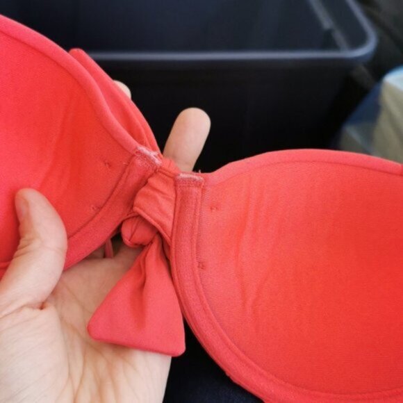 32B Aerie swim red bikini top with bow ties - Picture 4 of 6